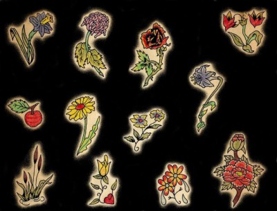 Эскизы татуировок цветов, нарцис, роза, камыш, вишня
