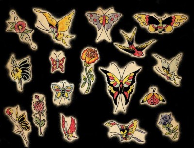 Татуировки цветов, бабочек, эльфочек, божья коровка, птица, флеши