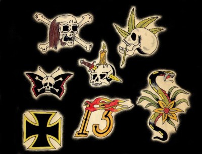Эскизы татуировок черепов, дурь, конопля, грин грэс, цифра 13, змей