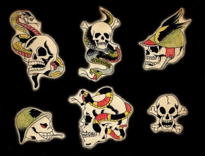 Бесплатные рисунки татуировок с черепами и змеями, кости