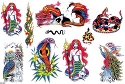 Каталог татуировок - дева-змея, татуировка змеи, кобра, тату павлина, тату птиц