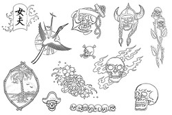 Tattoo черепов, татуировка иероглиф, тату аиста, тактуировка пальмы, цветы