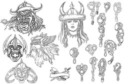 Тату викинга, тату рогатый череп, золотые украшения в каталоге татуировок