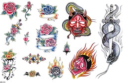 Розы, черепа, демон, змея в большом каталоге татуировок