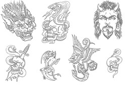 В каталоге татуировок - дракон, кобра, череп, портрет дьявола, черт
